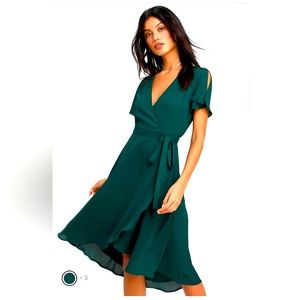 Lulu’s Rise to the Occasion Emerald Green Midi Wrap Dress